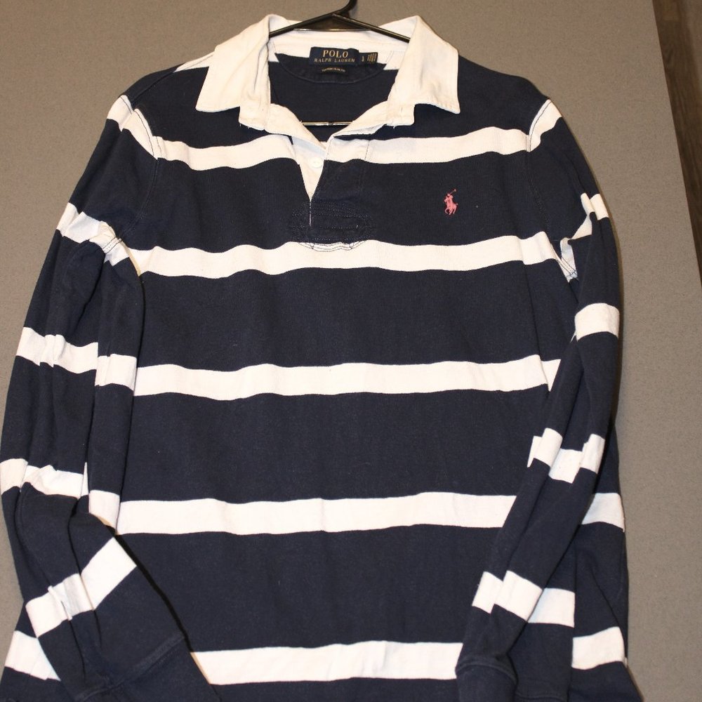 Polo Ralph Lauren Navy White Stripe Rugby Shirt